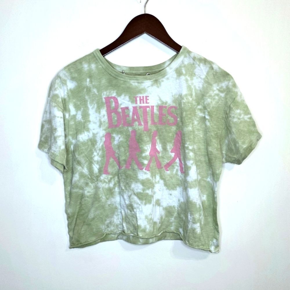 American Eagle Tailgate The Beatles Green Tie Dye Cropped Tee Size Small